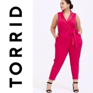 Torrid Plus Size Pink Faux Wrap Pink Jumpsuit Size 16